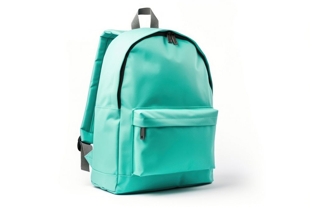 Fabric bright tiffany color backpack bag white background turquoise. AI generated Image by rawpixel.