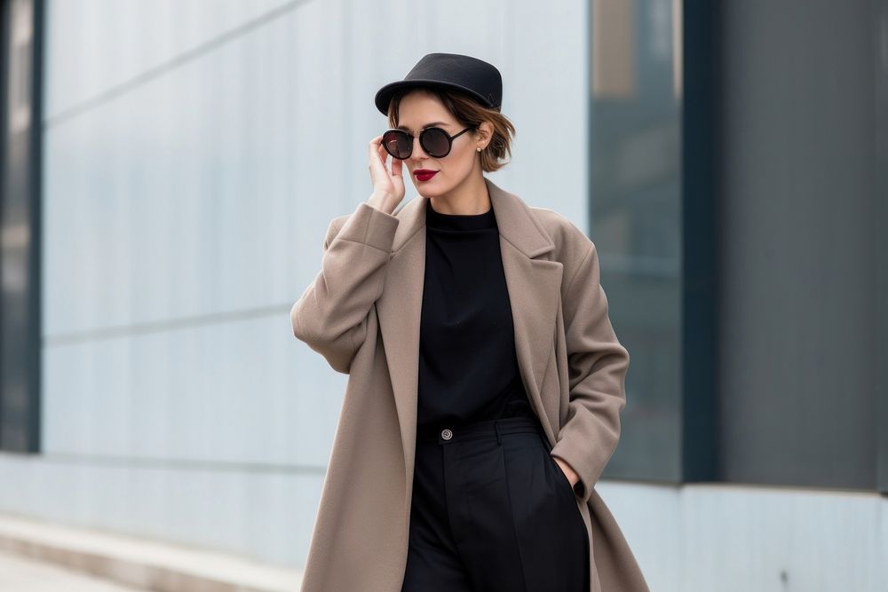 Fashion woman overcoat jacket street. 