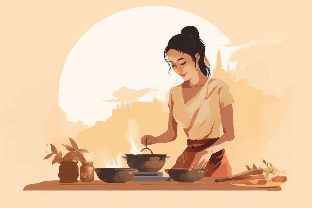 Thai cook adult food standing. AI generated Image by rawpixel.
