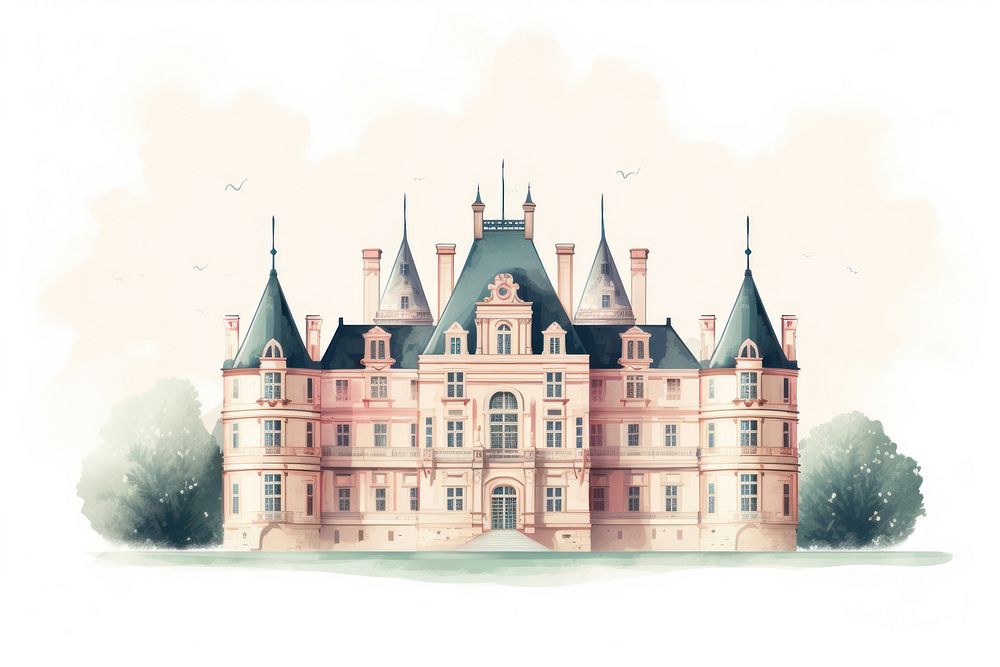 Architecture building drawing castle. AI generated Image by rawpixel.