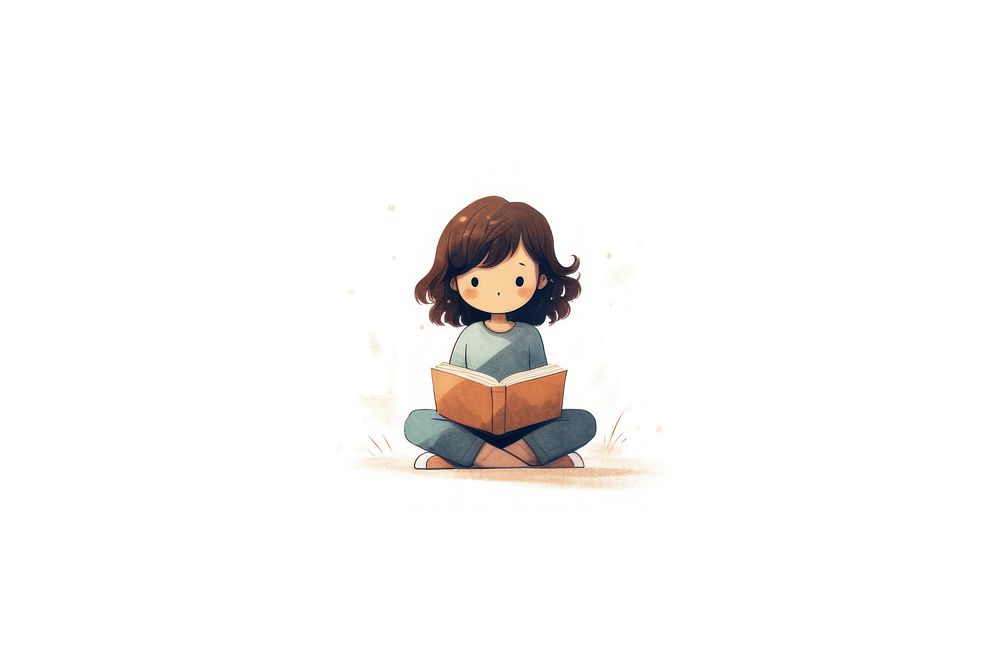 Reading cartoon white background cross-legged. AI generated Image by rawpixel.