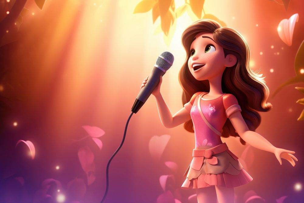 Girl singing stage scene cartoon microphone. AI generated Image by rawpixel.