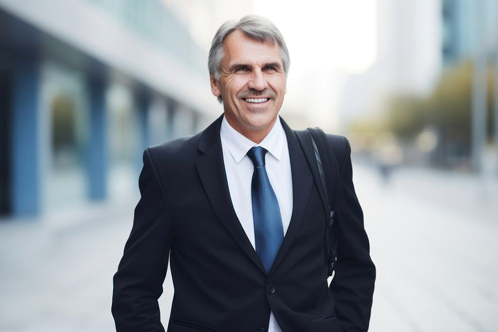 Senior business man smile walking blazer. AI generated Image by rawpixel.