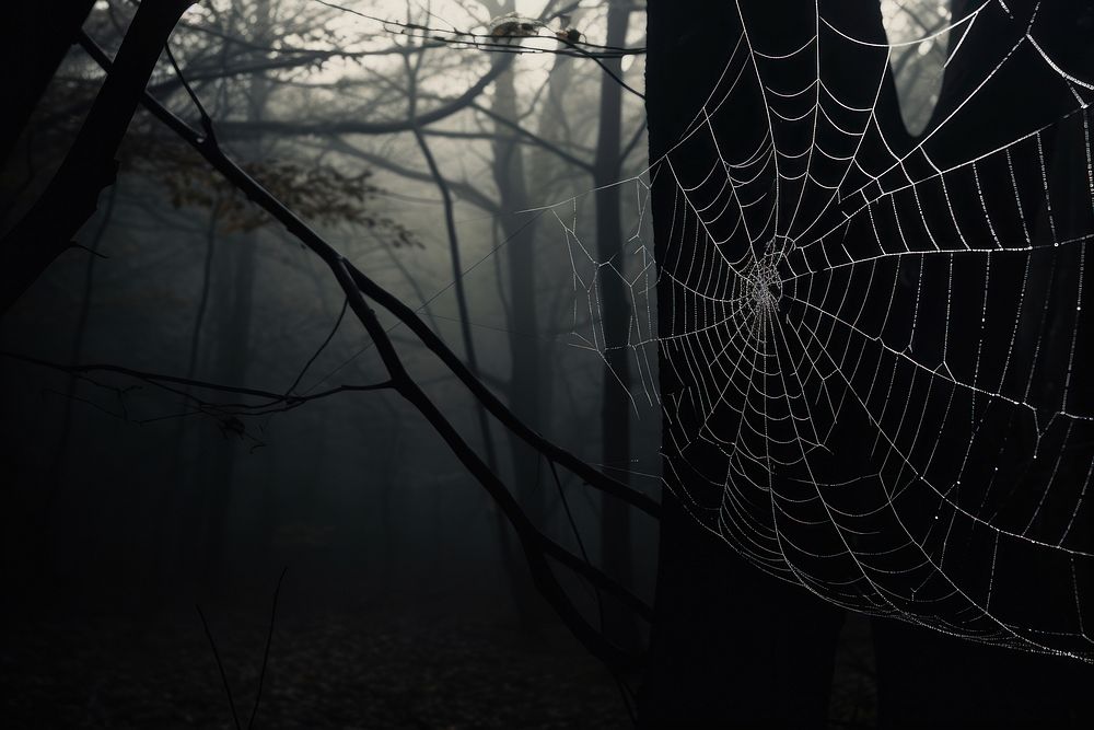 Spider web arachnid forest light. 