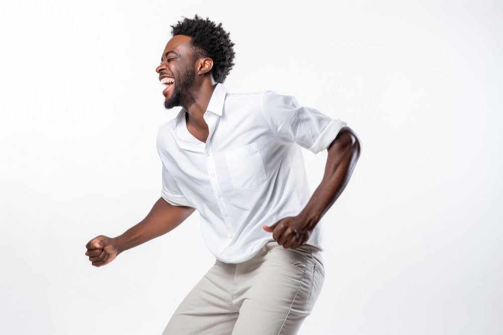 Happy relaxed black man dancing laughing portrait adult. AI generated Image by rawpixel.