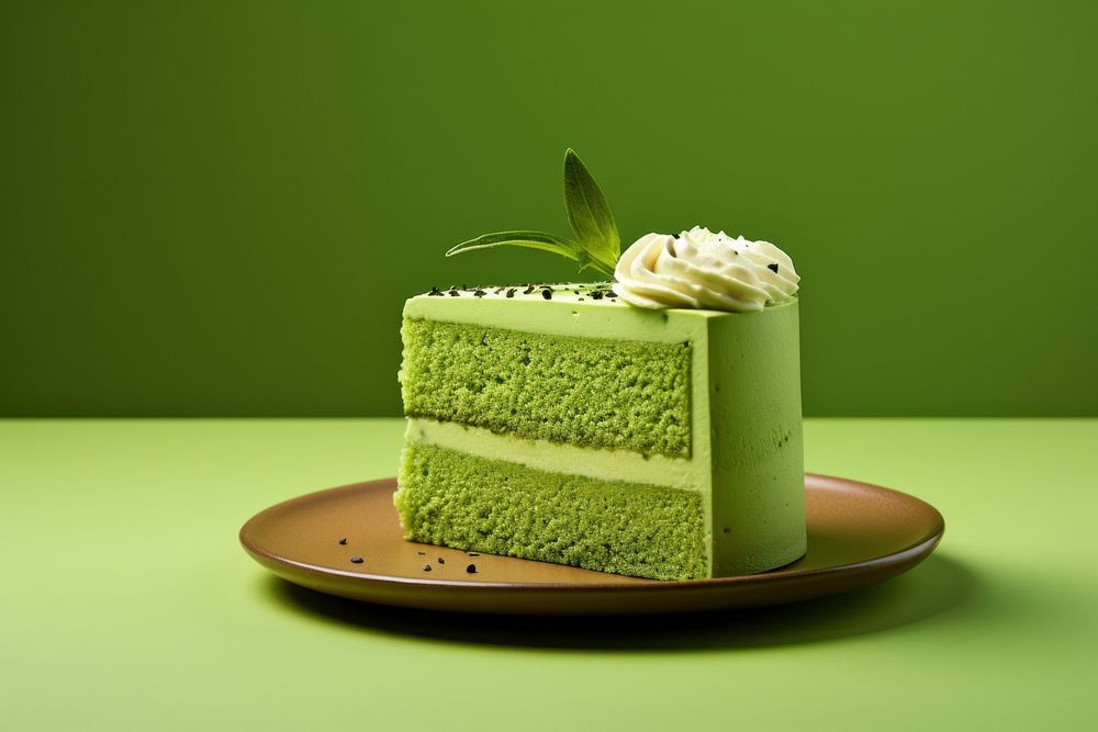 Cake Green Tea green dessert plate. AI generated Image by rawpixel.