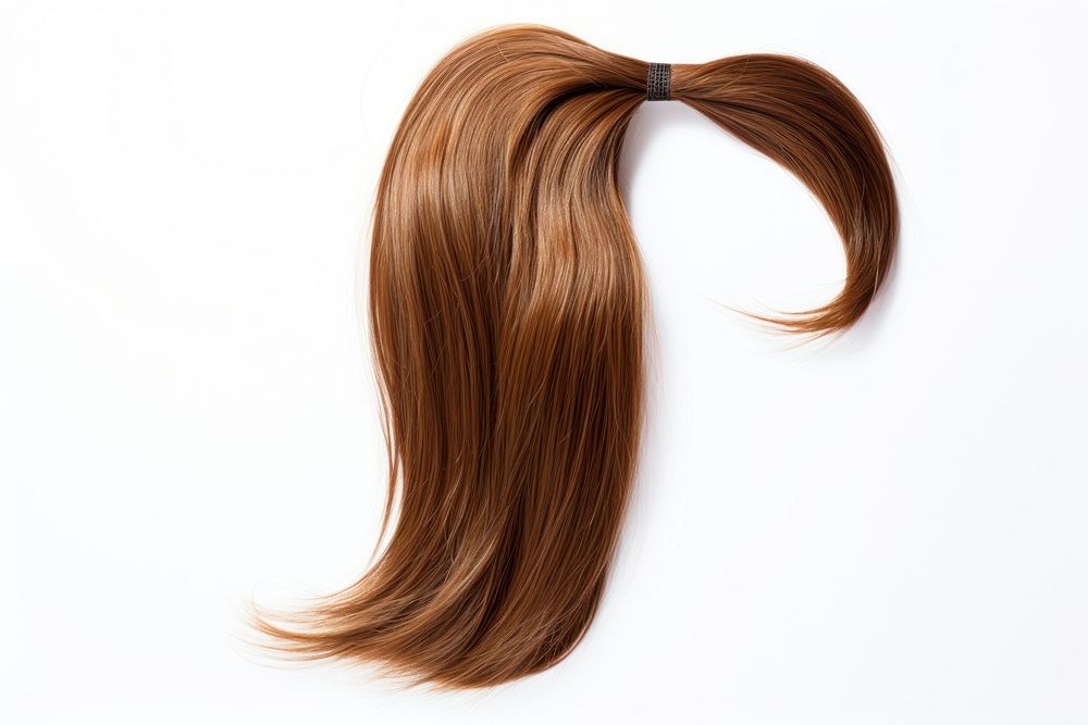 Cut brown hair Long pony tail wig white background. AI generated Image by rawpixel.