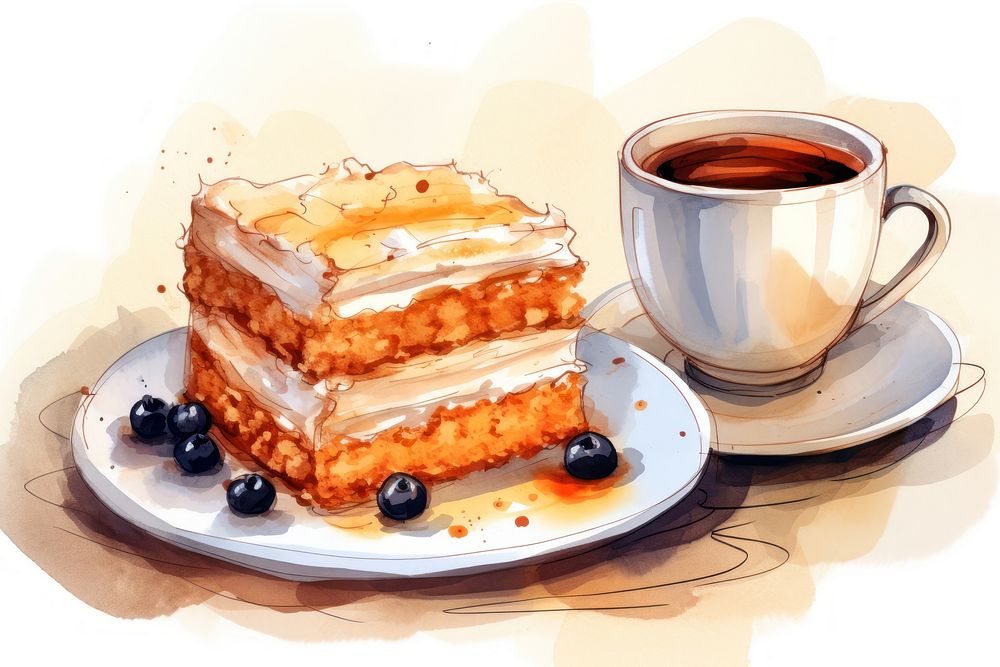 Coffee plate cup dessert. AI generated Image by rawpixel.