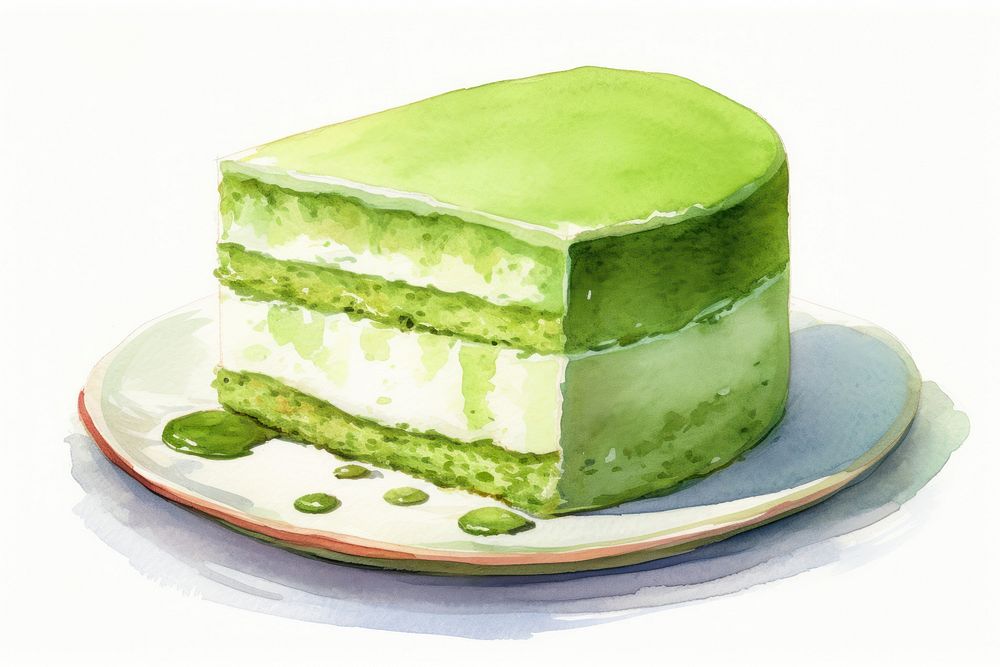 Green tea cake dessert plate food. AI generated Image by rawpixel.