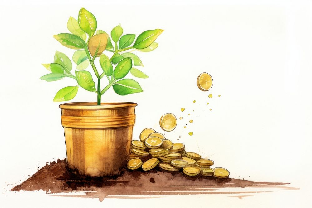 Money growth plant herbs coin.