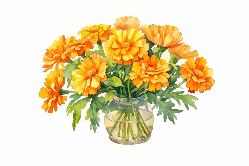 Marigolds vase flower plant. AI generated Image by rawpixel.