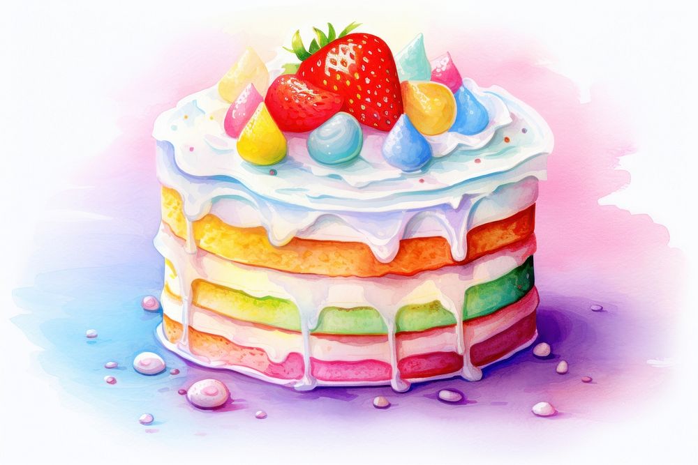 Rainbow Cake cake strawberry dessert. AI generated Image by rawpixel.