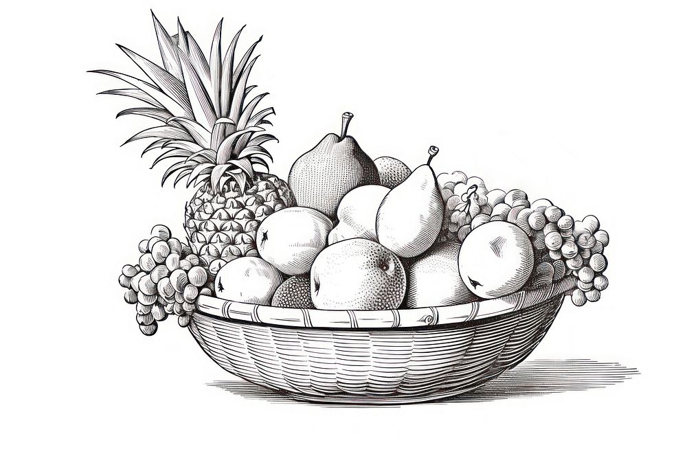 Fruit basket pineapple drawing sketch. AI generated Image by rawpixel.