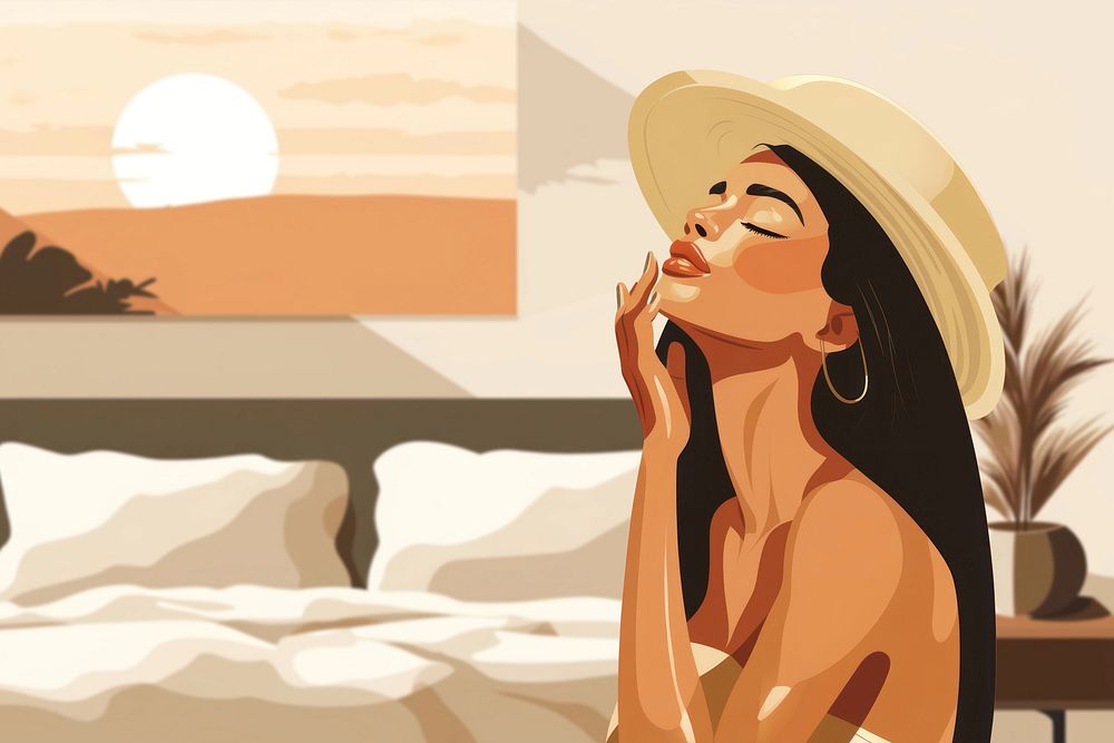 Summer vacation woman, aesthetic illustration