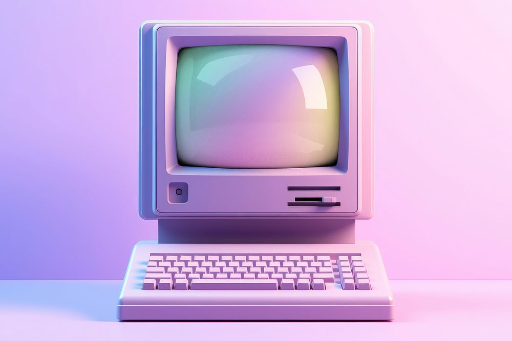 Purple retro computer mockup, digital device psd
