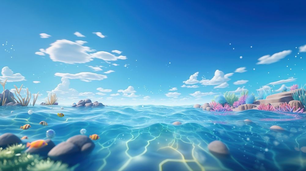 3d rendering of ocean with clear water. 