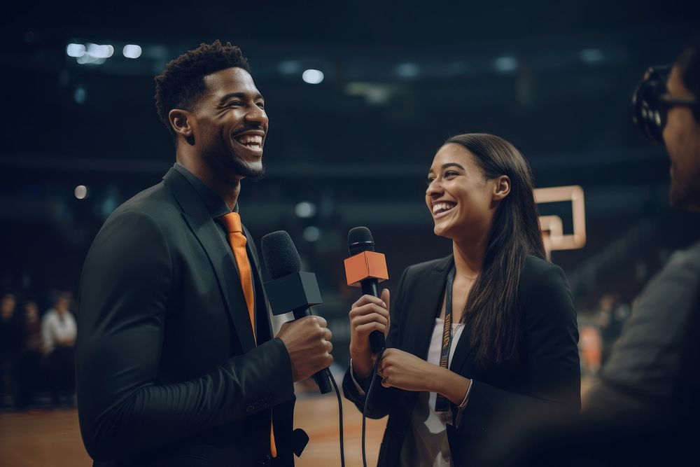 Basketball player microphone interview adult. AI generated Image by rawpixel.