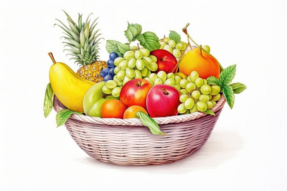 Tropical fruits basket pineapple grapes. AI generated Image by rawpixel.
