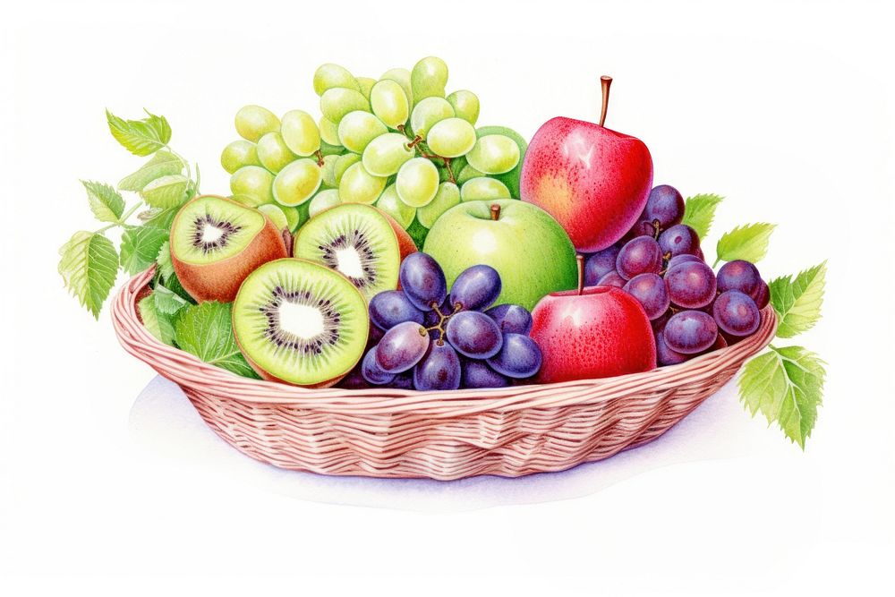 Basket grapes apple fruit. 