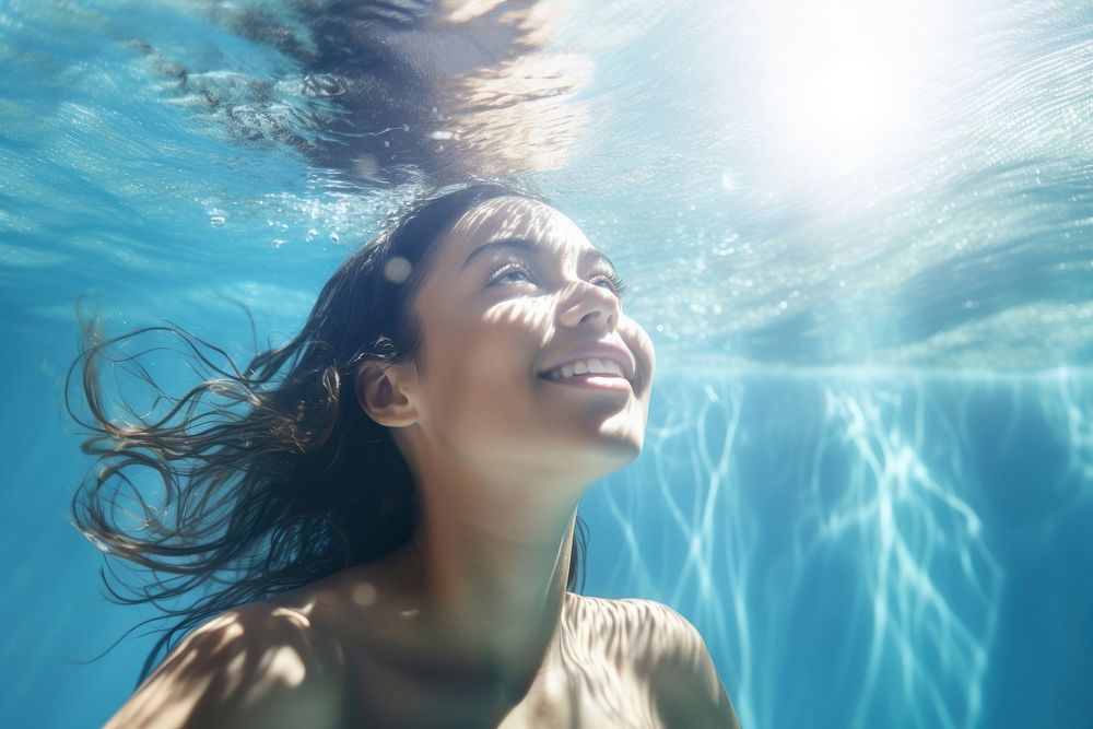 Female swimming portrait outdoors sports. 