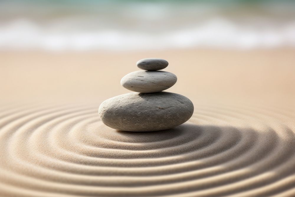 Stone balanced pebble circle sand. AI generated Image by rawpixel.