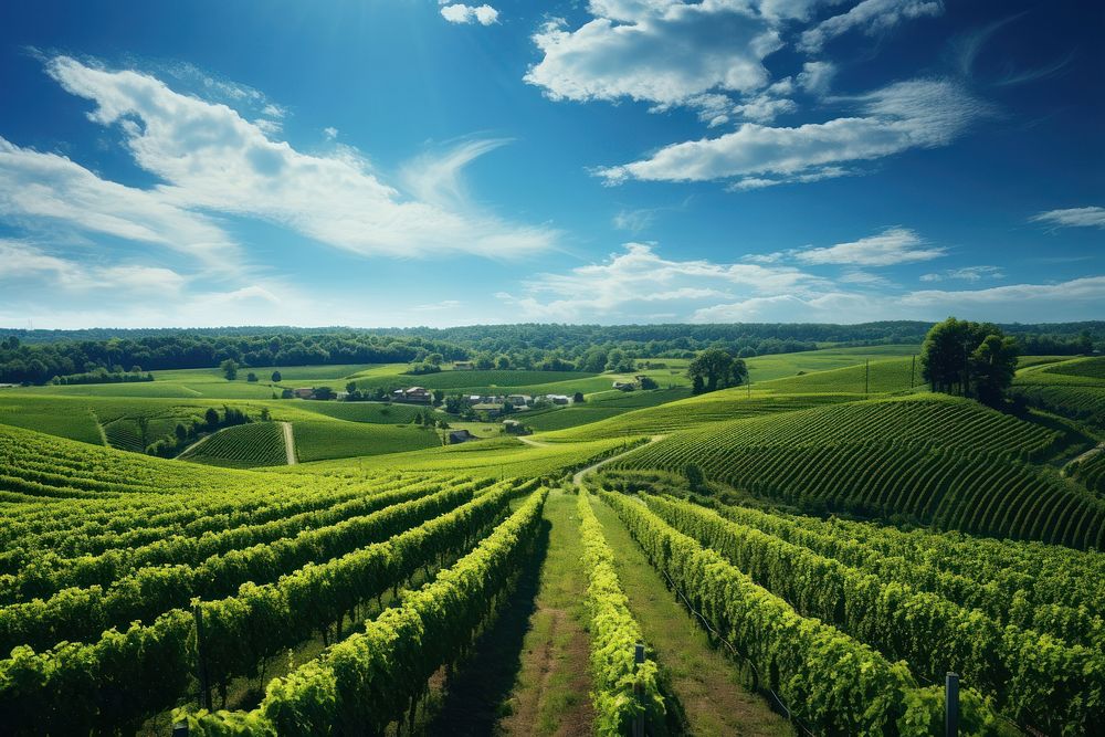 Vineyard nature sky landscape. AI generated Image by rawpixel.