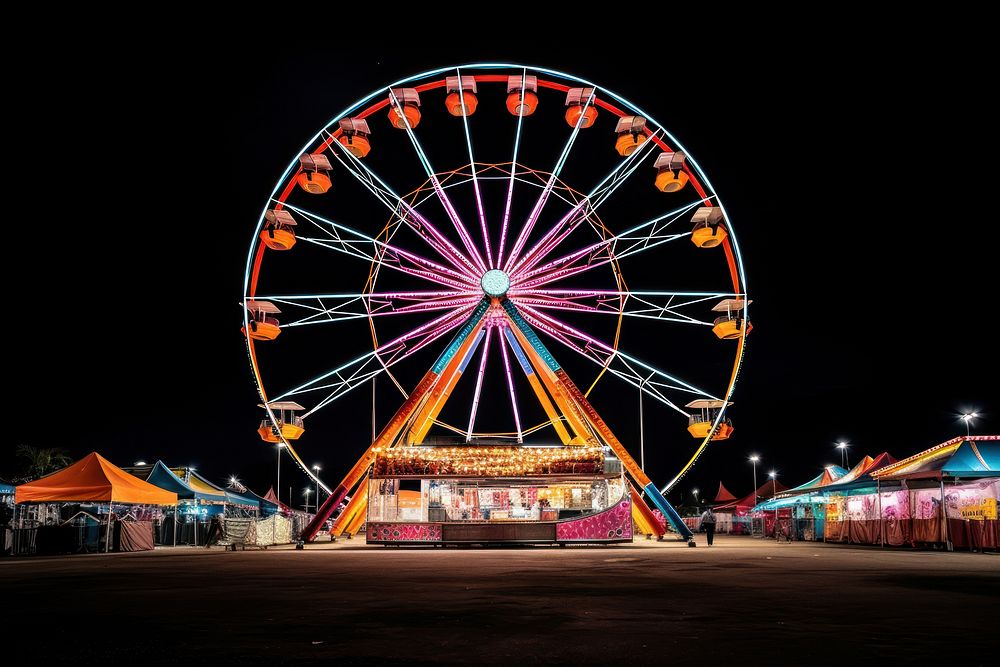 Ferris wheel fun architecture illuminated. AI generated Image by rawpixel.