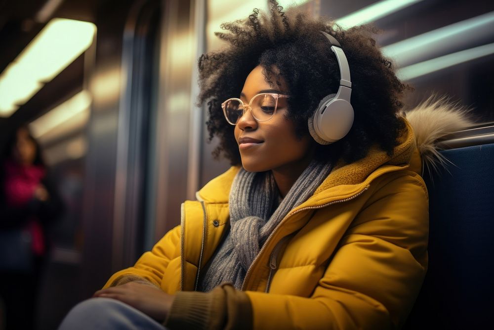 Subway headphones headset adult. AI generated Image by rawpixel.
