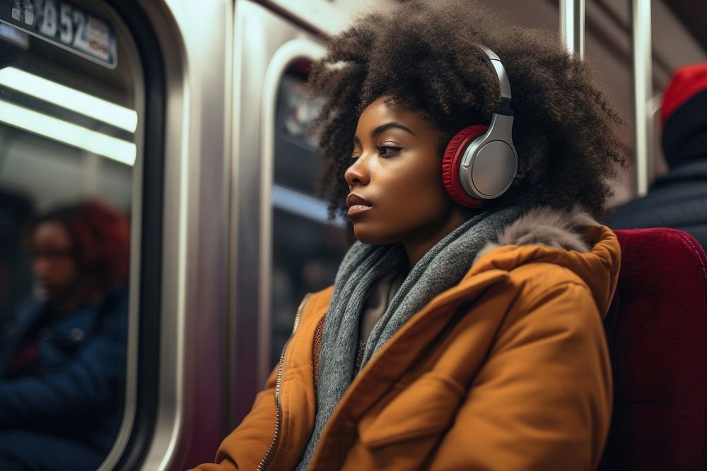 Subway headphones headset train. AI generated Image by rawpixel.