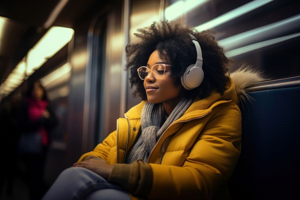 Subway headphones headset adult. AI generated Image by rawpixel.