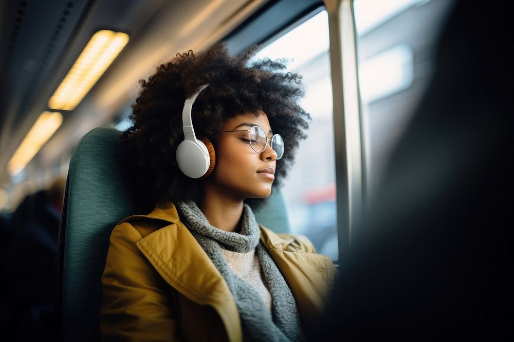 Woman wearing headphone headphones headset train. AI generated Image by rawpixel.
