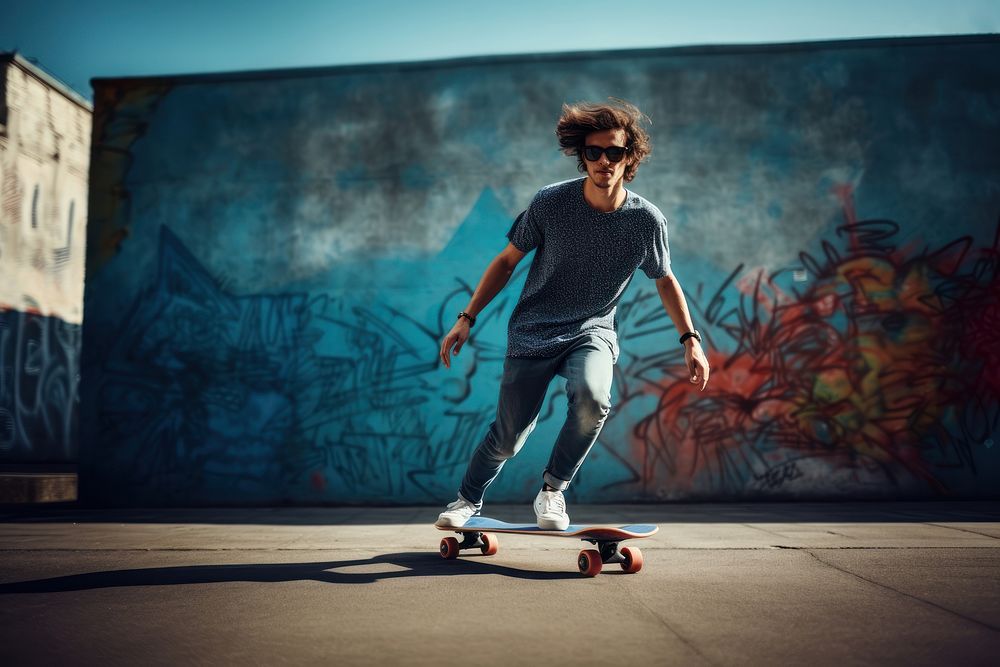 Skateboard fashion glasses street. AI generated Image by rawpixel.