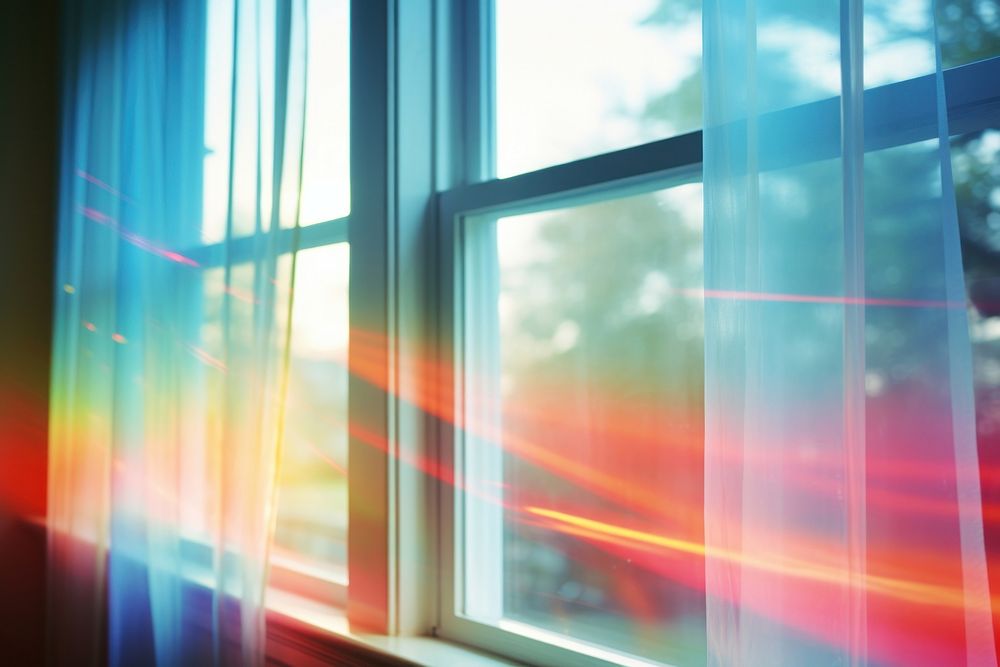 Rainbow streaks window light glass. 