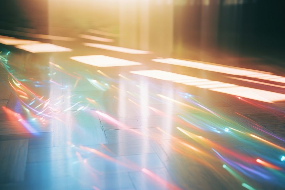 Rainbow streaks light flare floor.