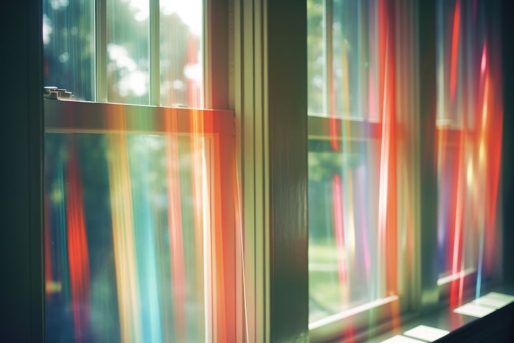 Rainbow streaks window light glass. 