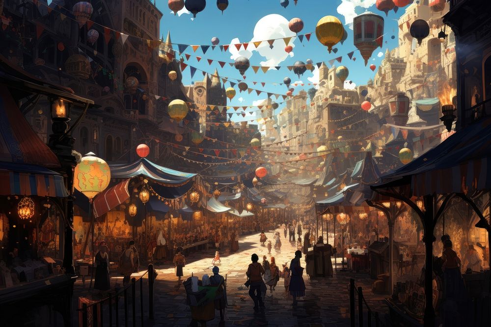 Festival bazaar street city. AI generated Image by rawpixel.