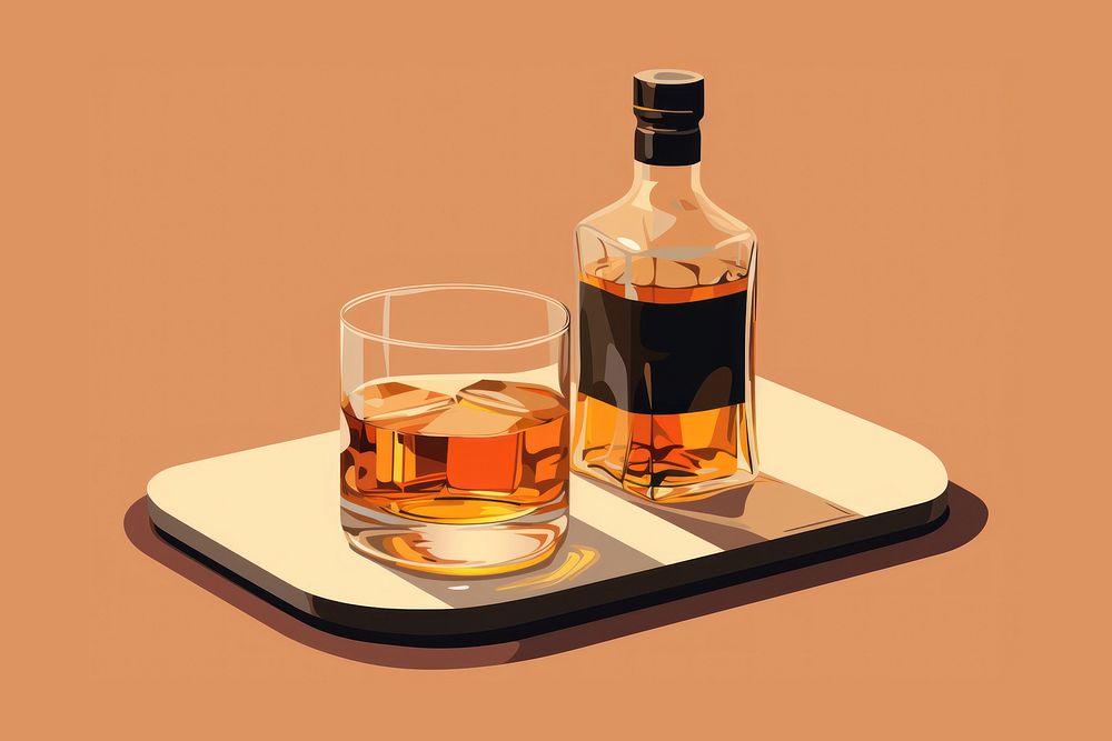 Whiskey bottle whisky glass. AI generated Image by rawpixel.