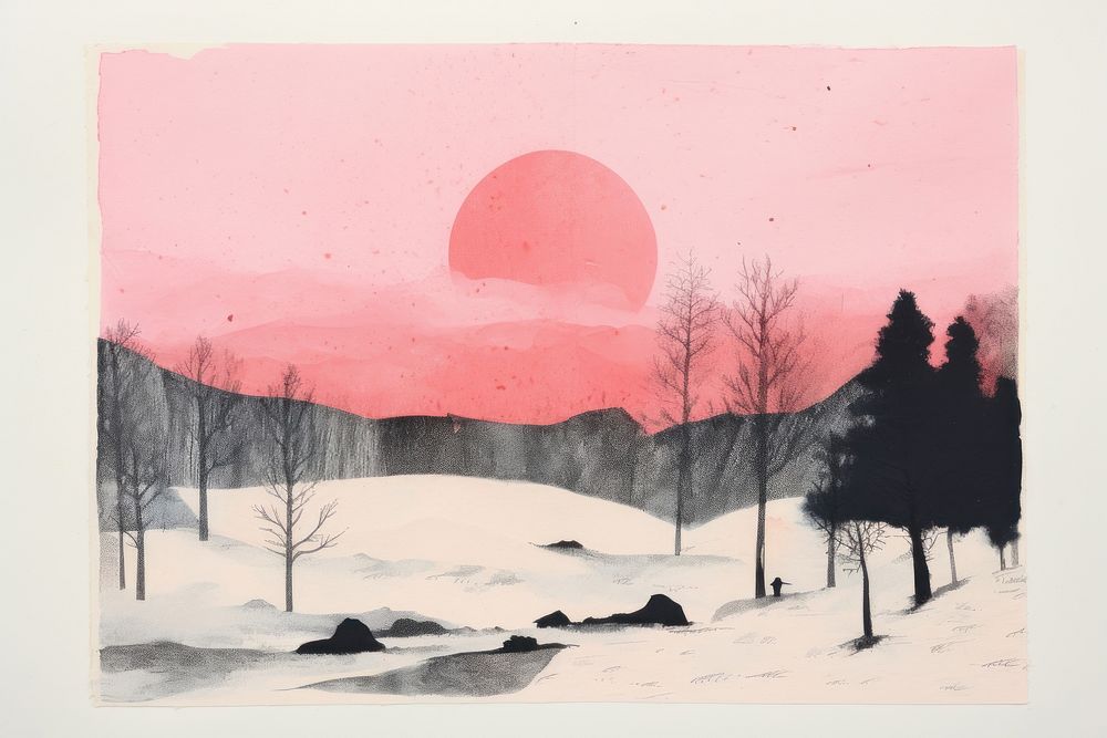 Outdoors painting nature winter. AI generated Image by rawpixel.