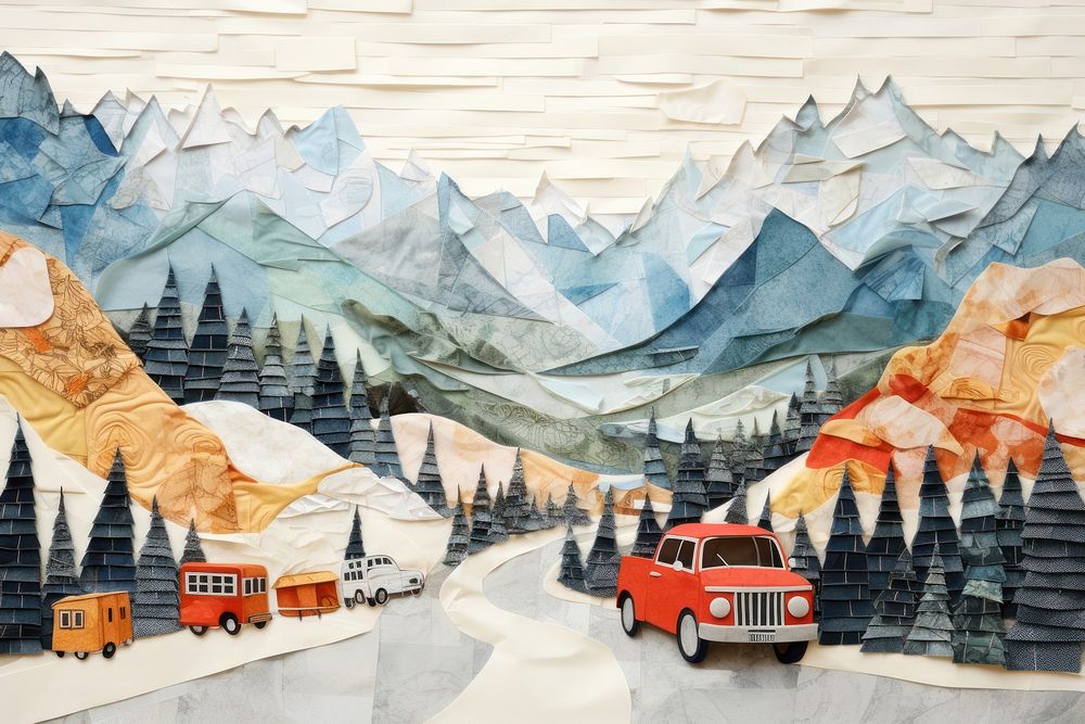 Car mountain vehicle paper craft. AI generated Image by rawpixel.