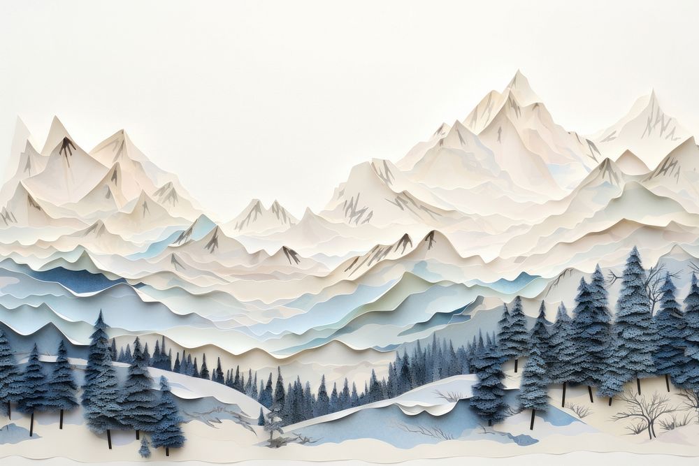 Winter mountain landscape painting nature winter. AI generated Image by rawpixel.
