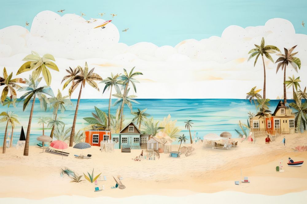 Outdoors nature summer beach, paper craft. AI generated Image by rawpixel.