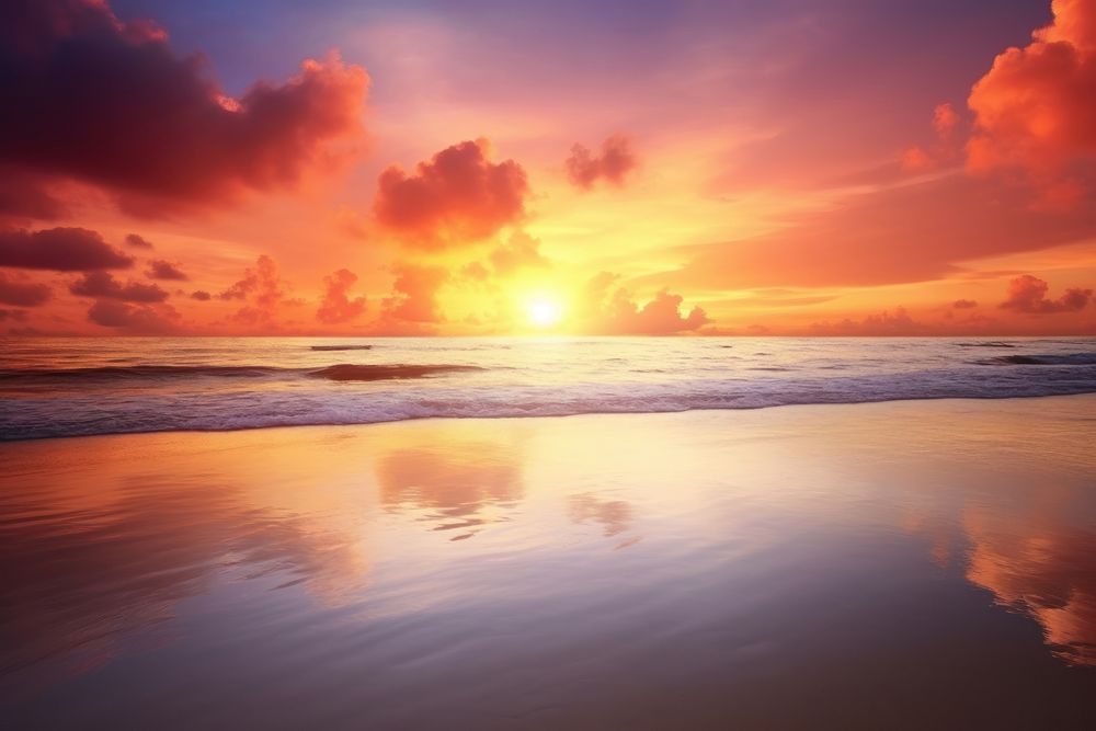 Sunset beach sky landscape. AI generated Image by rawpixel.
