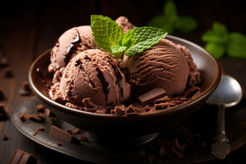 Chocolate ice cream dessert spoon food. AI generated Image by rawpixel.