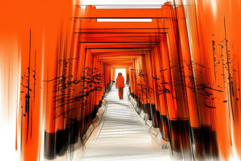 Fushimi Inari-Taisha architecture religion corridor. 