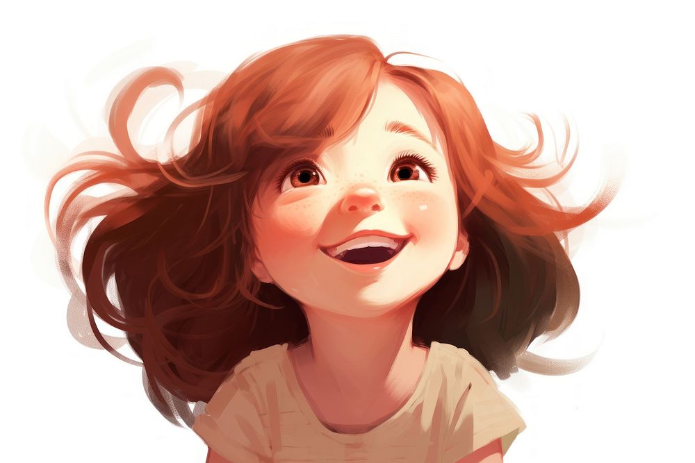 Cute happy girl portrait drawing. AI generated Image by rawpixel.