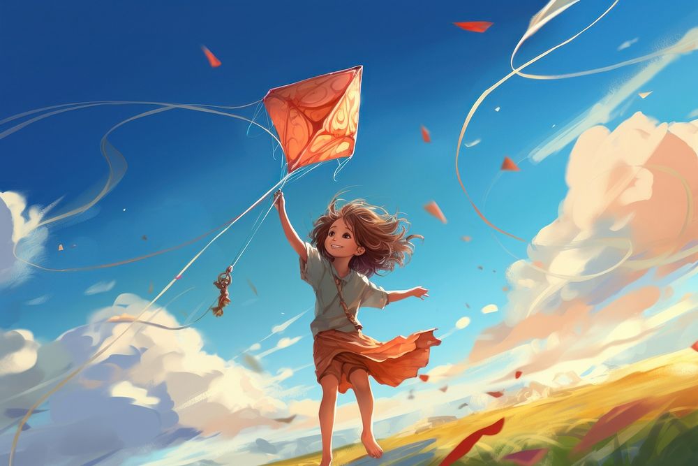 Flying kite anime sky toy. AI generated Image by rawpixel.