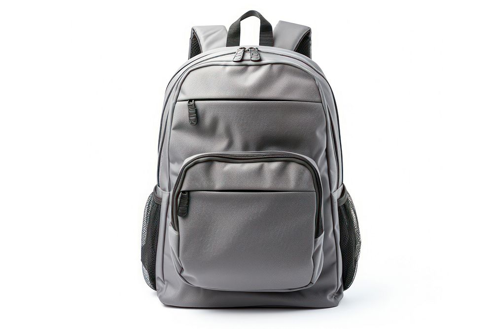 Gray backpack bag white background architecture. AI generated Image by rawpixel.