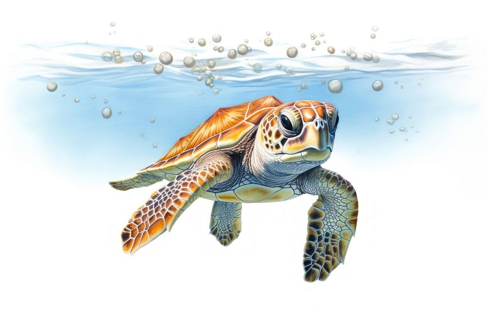Baby sea turtle swimming reptile drawing. AI generated Image by rawpixel.