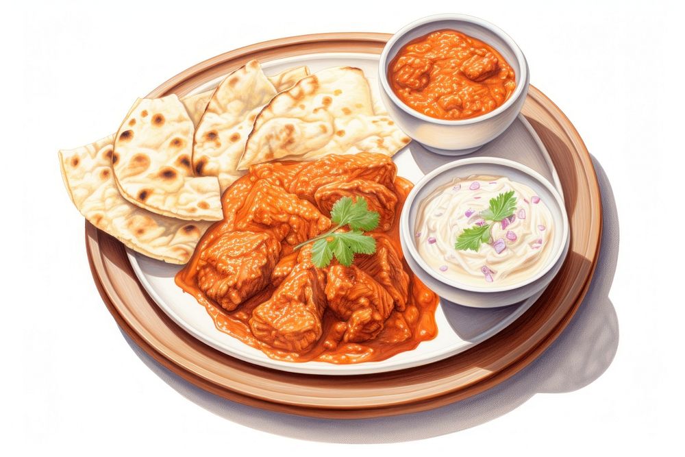 Bread raita curry plate. AI generated Image by rawpixel.