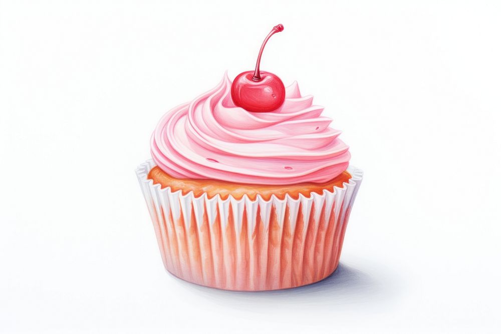 Cherry cupcake dessert cream food. AI generated Image by rawpixel.